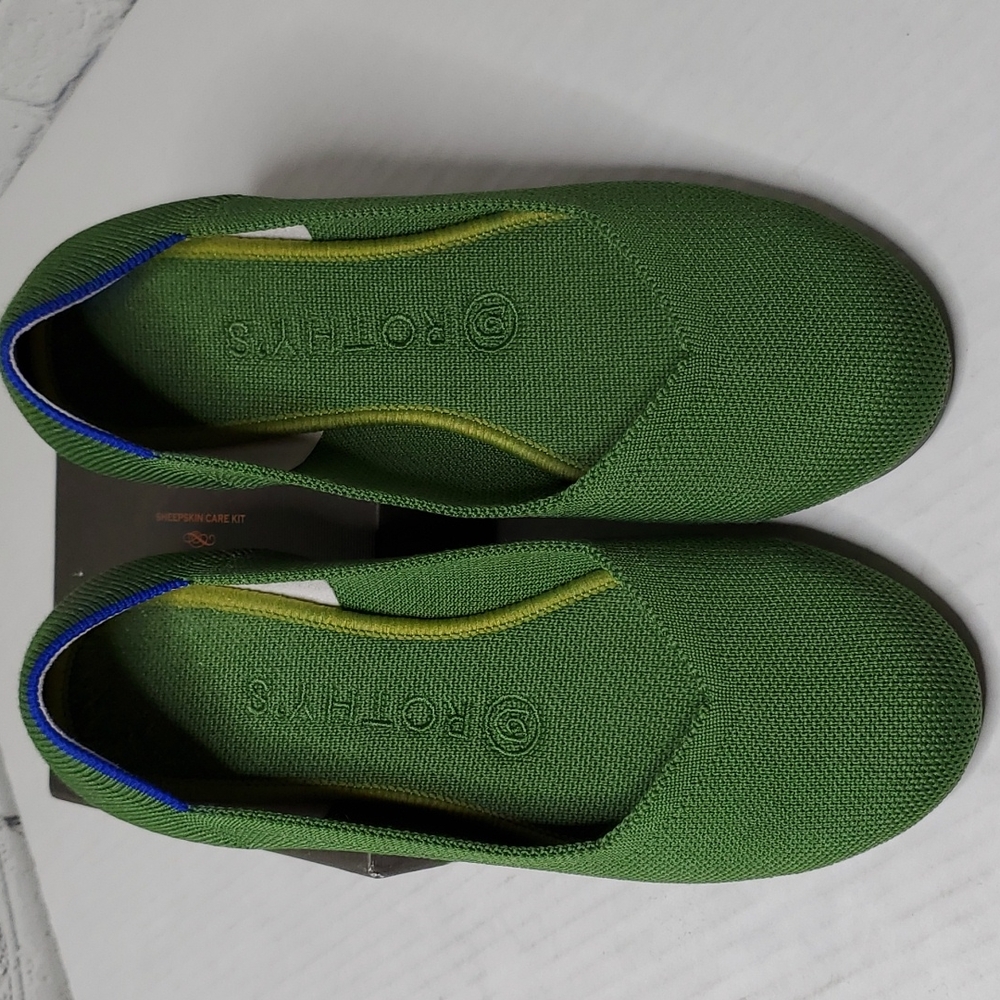 Rothy's Green Knit Ballet Flats with Blue Trim